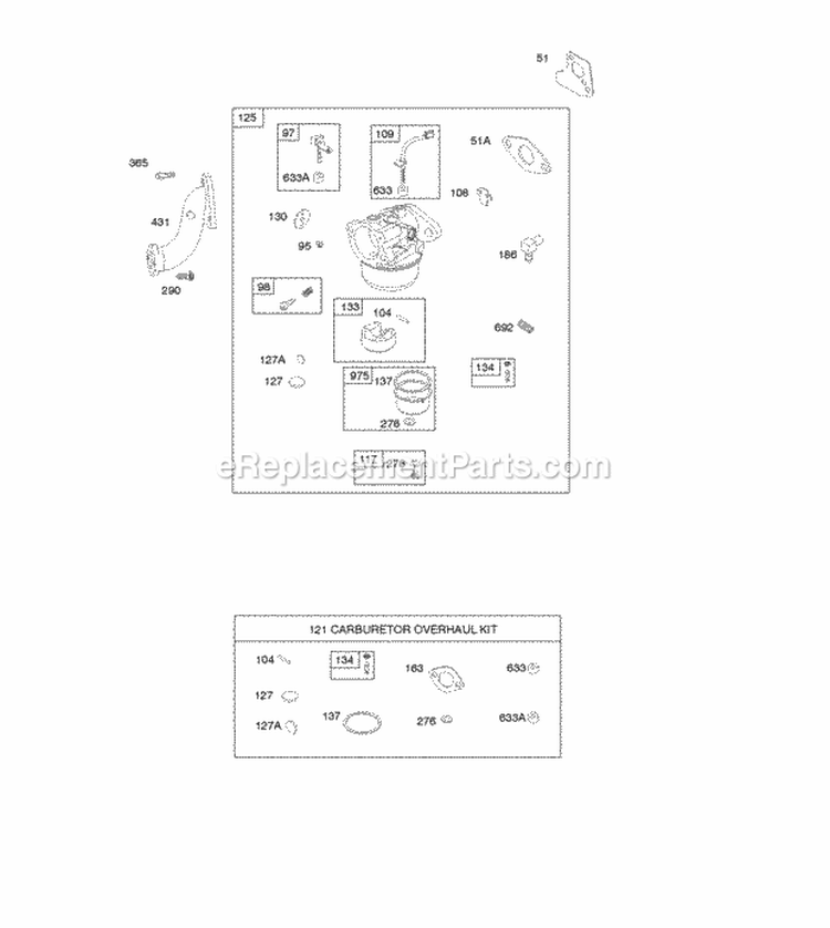 Carburetor Carbutetor Overhaul Kit Diagram and Parts List for 094302-0111-B1  Briggs and Stratton Engine